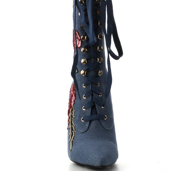 NIB Cape Robbin Embroidered Rose Denim Boots Sizes 6, 6.5, & 7.5 USA - Picture 7 of 12